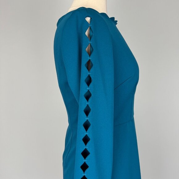 Adrianna Papell Womens Scalloped Neck Dress Teal Blue Cutout Long Sleeve size 6 - Picture 6 of 13